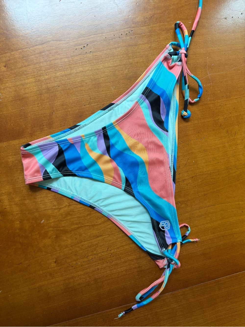 Born Primitive Multicolor Wave Side-Tie Bikini Bottom in Coral, Aqua & Teal